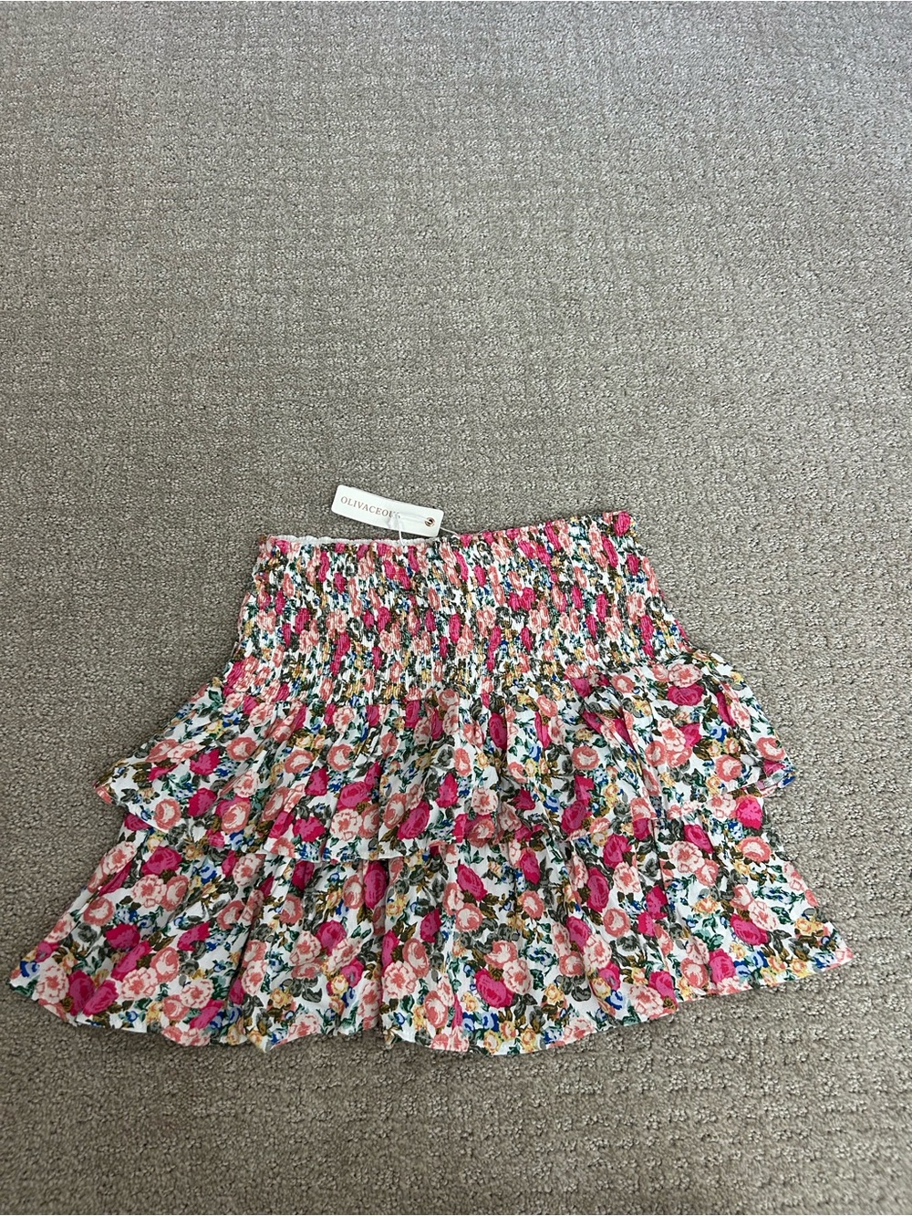 Floral Tiered Pink Mini Skirt Size Medium